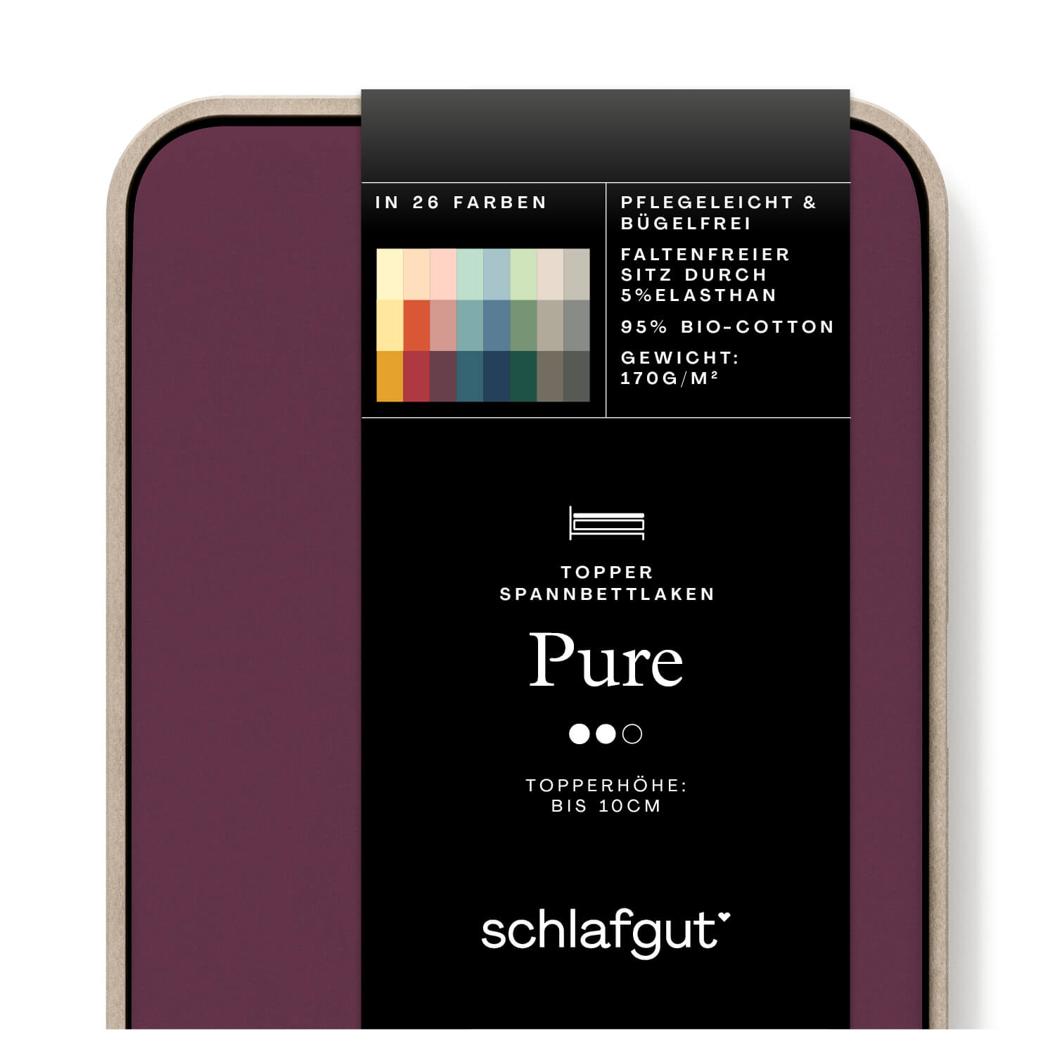 Das Produktbild vom Spannbettlaken der Reihe Pure Topper in Farbe purple deep von Schlafgut