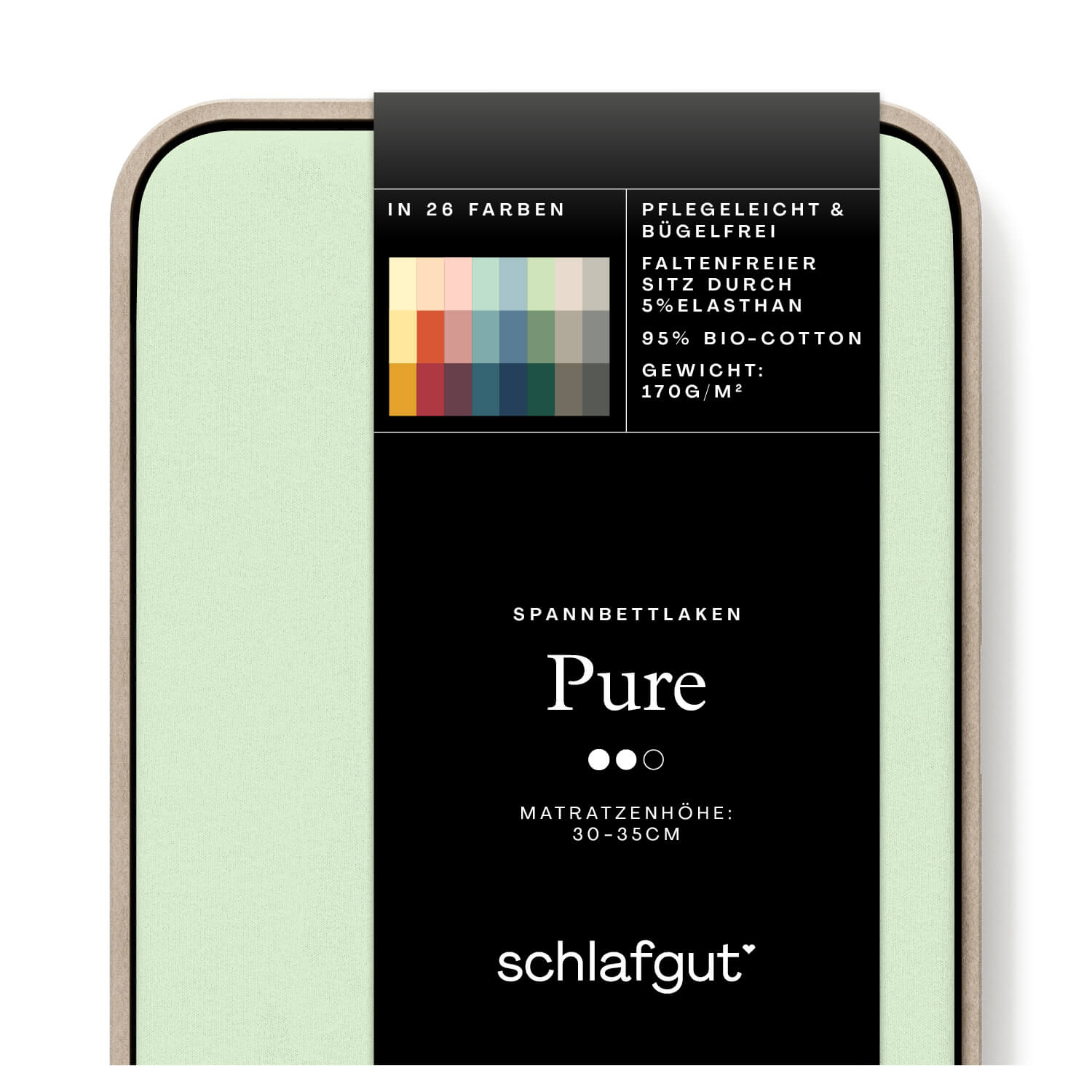 Das Produktbild vom Spannbettlaken der Reihe Pure in Farbe green light von Schlafgut