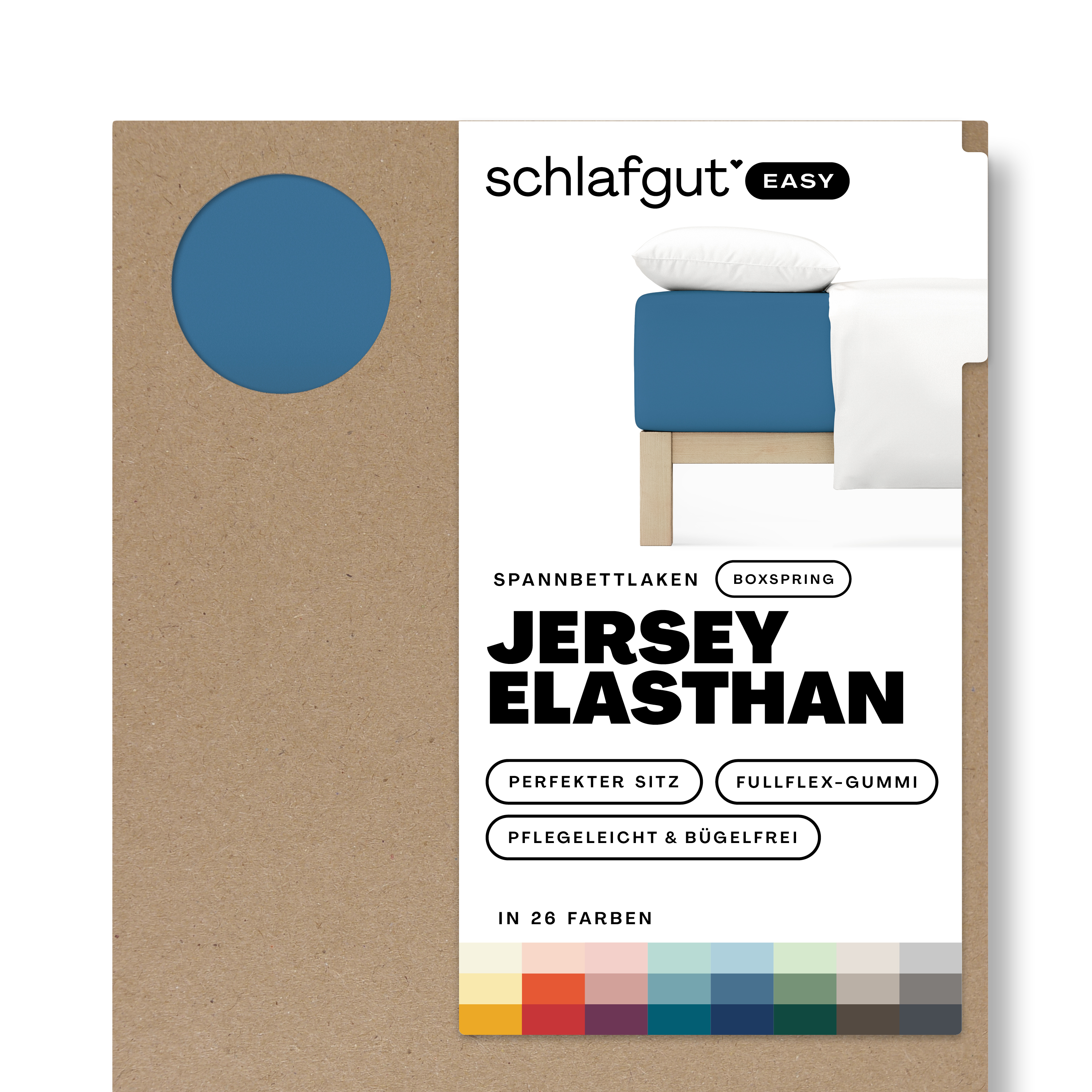 Das Produktbild vom Spannbettlaken der Reihe Easy Elasthan Boxspring in Farbe blue light von Schlafgut