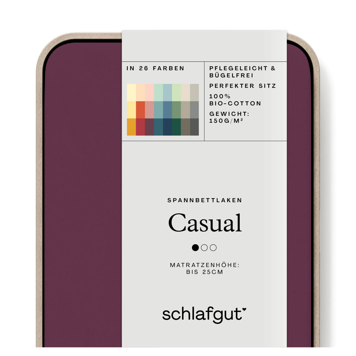 Das Produktbild vom Spannbettlaken der Reihe Casual in Farbe purple deep von Schlafgut