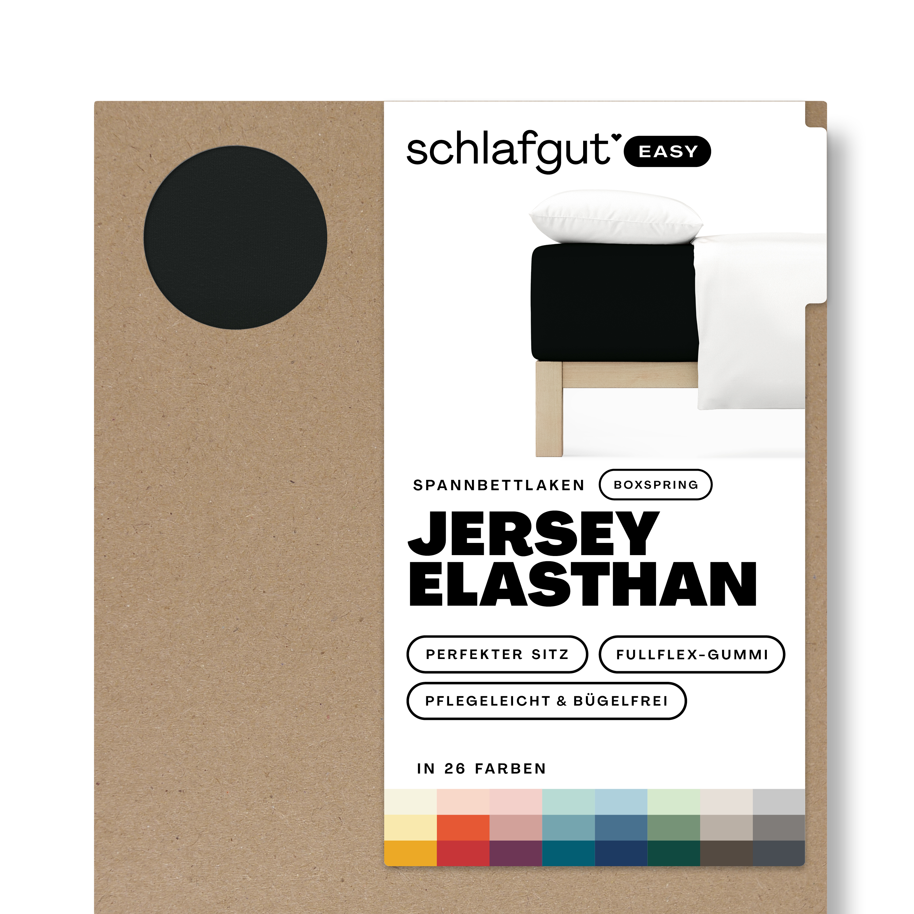 Das Produktbild vom Spannbettlaken der Reihe Easy Elasthan Boxspring in Farbe off-black von Schlafgut