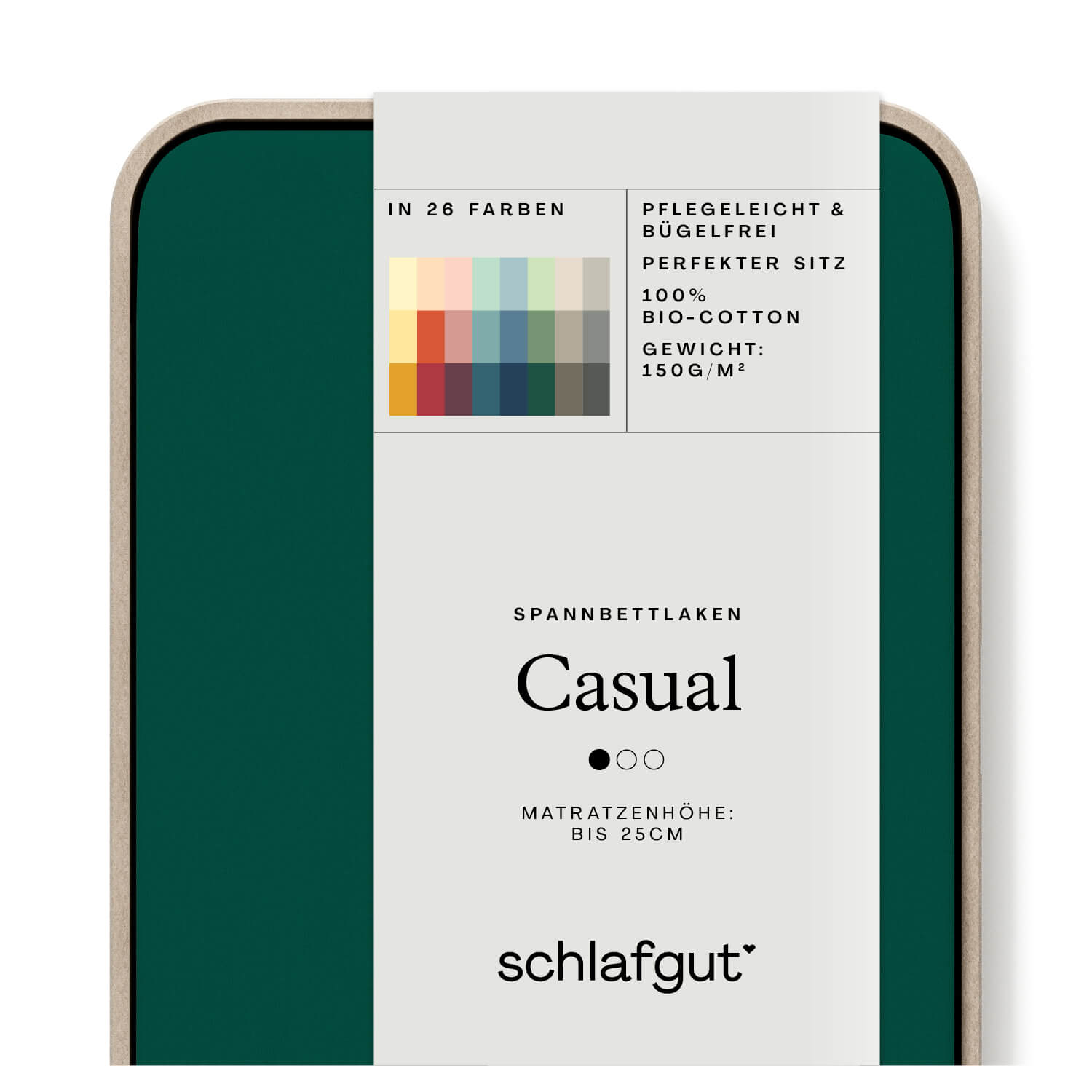 Das Produktbild vom Spannbettlaken der Reihe Casual in Farbe green deep von Schlafgut