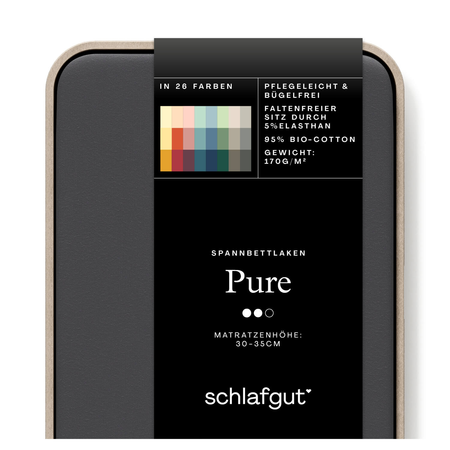 Das Produktbild vom Spannbettlaken der Reihe Pure in Farbe grey deep von Schlafgut