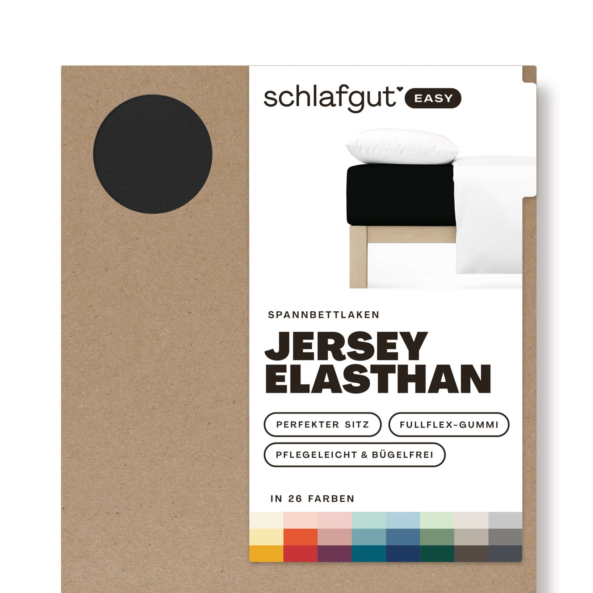 Das Produktbild vom Spannbettlaken der Reihe Easy Elasthan in Farbe off-black von Schlafgut