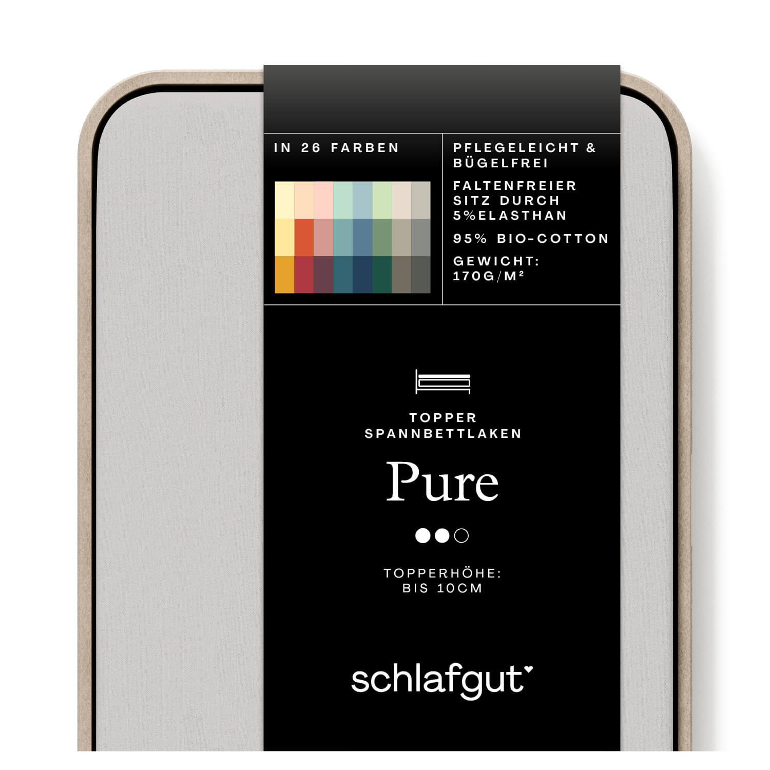 Das Produktbild vom Spannbettlaken der Reihe Pure Topper in Farbe grey light von Schlafgut