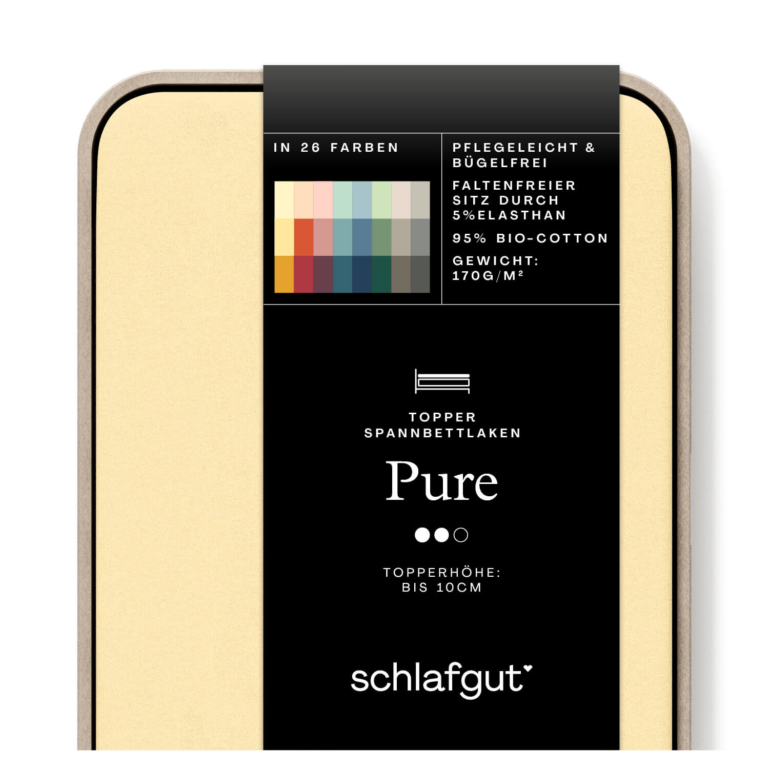 Das Produktbild vom Spannbettlaken der Reihe Pure Topper in Farbe yellow mid von Schlafgut