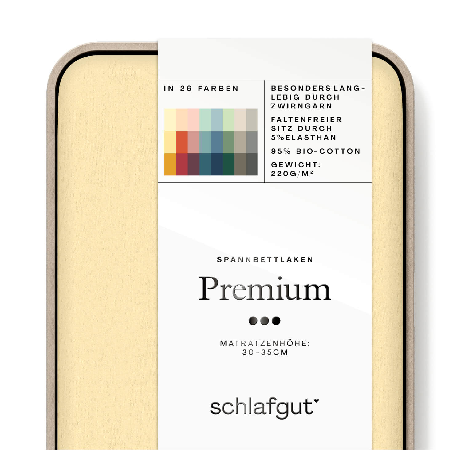 Das Produktbild vom Spannbettlaken der Reihe Premium in Farbe yellow mid von Schlafgut