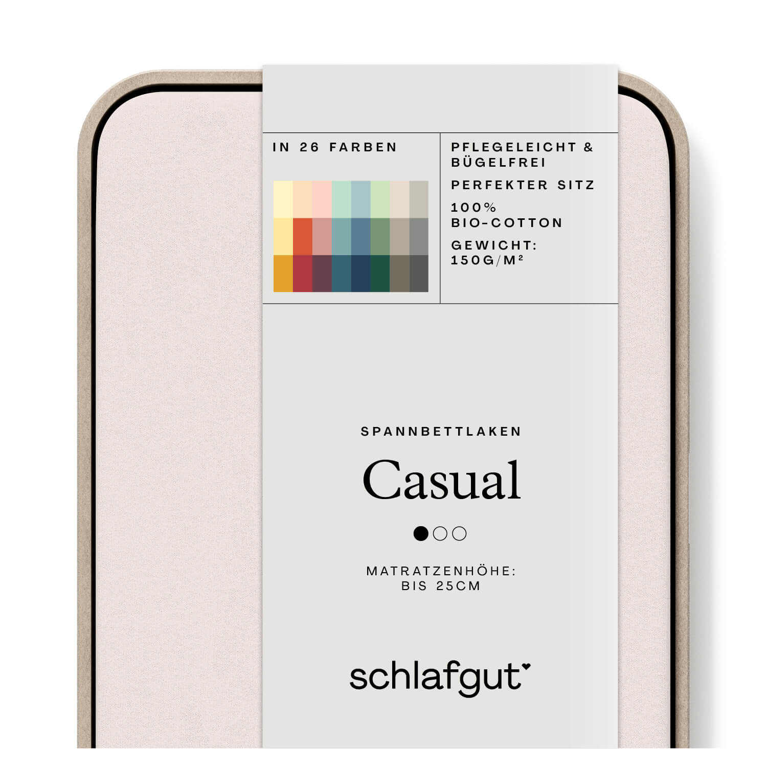 Das Produktbild vom Spannbettlaken der Reihe Casual in Farbe sand light von Schlafgut